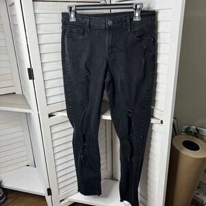 Old‎ Navy Rockstar Mid-Rise Women's Jeans Distressed Black Raw Hem Crop Size 10